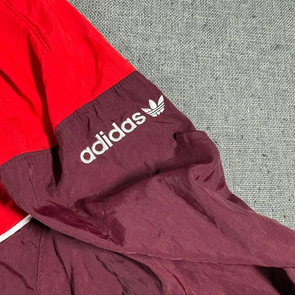 Adidas Windbreaker Mens M Red Blue Colorblock Trefoil Hooded Jacket IM4418
